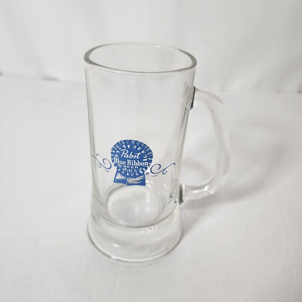 Vintage Pabst Blue Ribbon Beer Glass Mug Stein Blue Logo 12 Oz Barware
